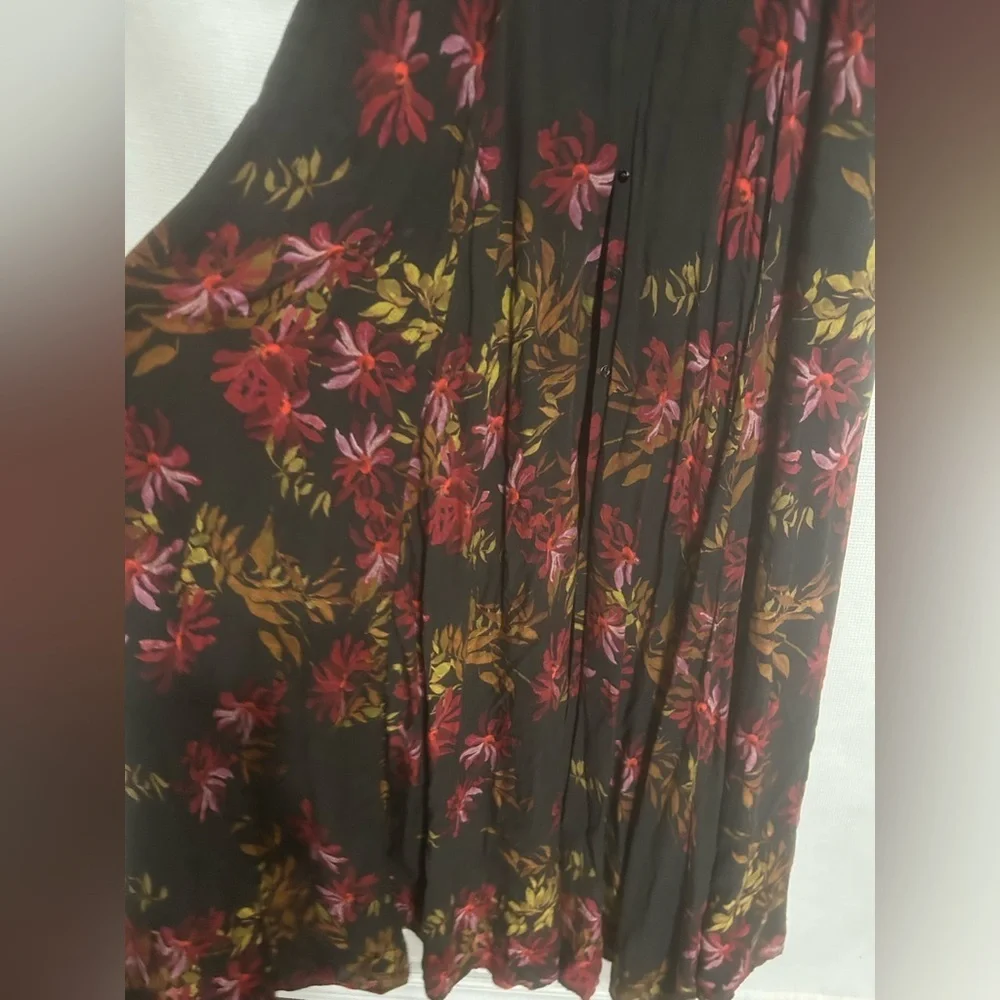 Rare Free People After The Storm Black Red Floral Print Boho Maxi Shirt Dress 4